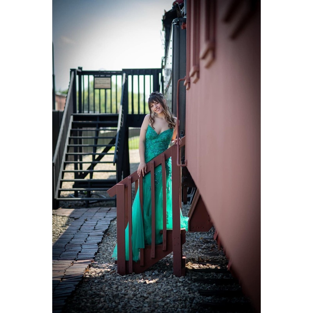 Morilee Prom‎ dress 48072 sz 8 Jade green lace up beaded fit flare skir